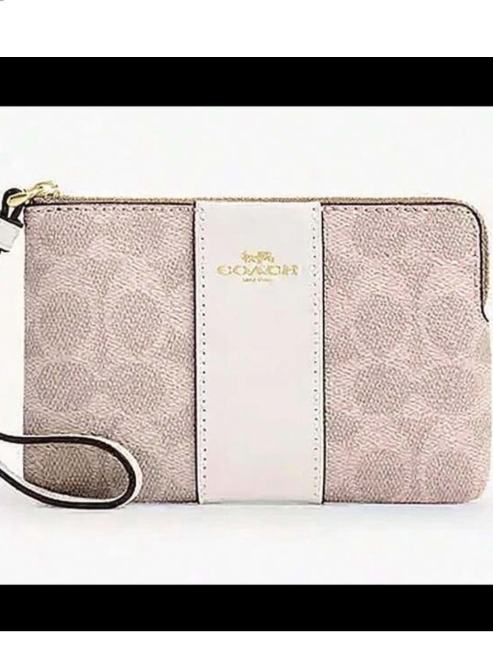 Coach Sand/Chalk Leather corner zip Wristlet